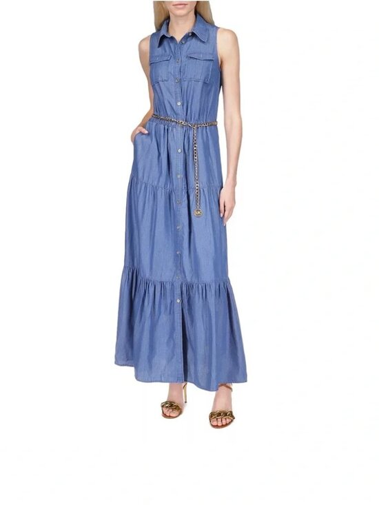 MICHAEL Michael Kors Dresses & Skirts - MICHAEL Michael Kors Sleeveless Tiered Chambray Maxi Dress in Blue XL